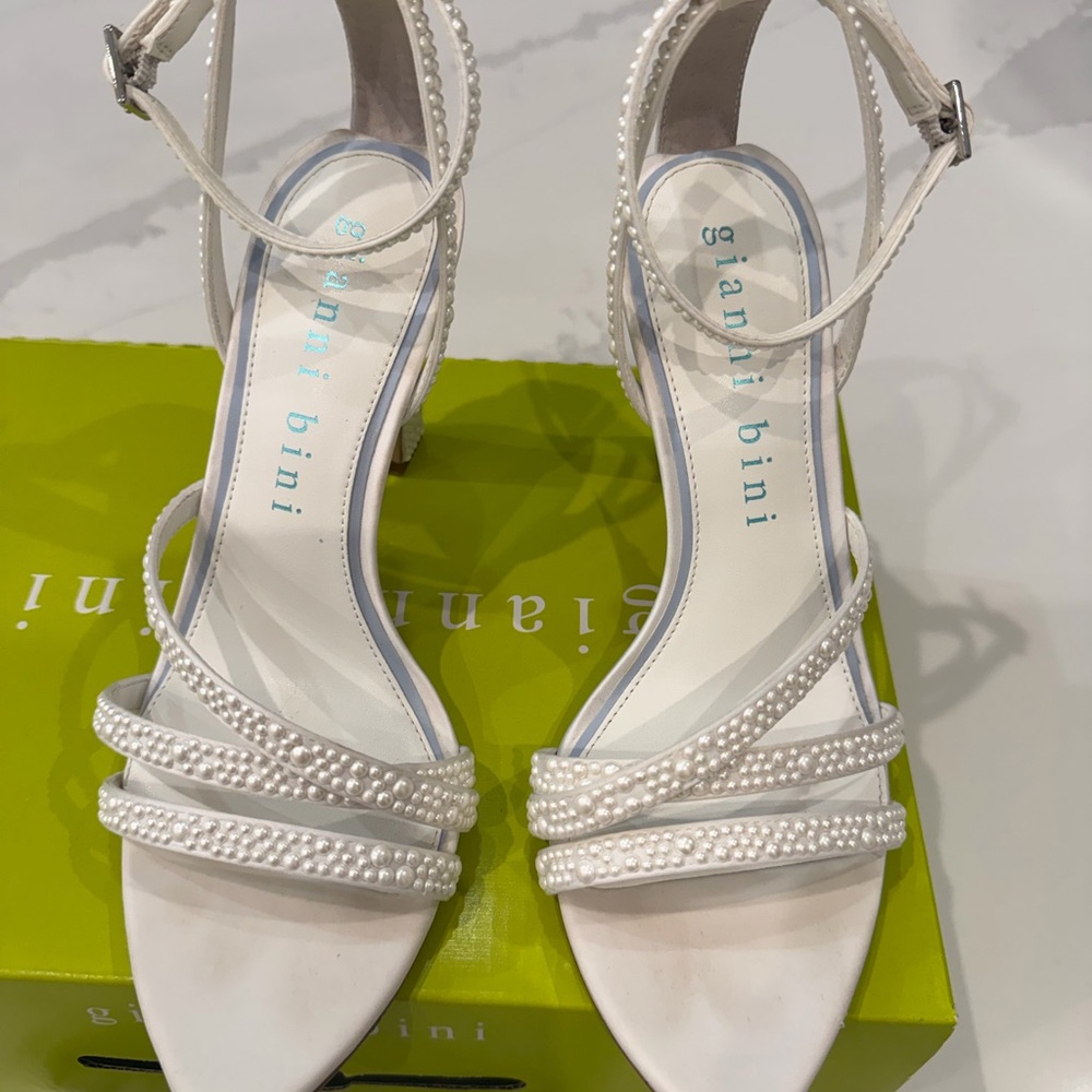 Gianni Bini Pearl White Strappy Heels - Picture 2 of 10